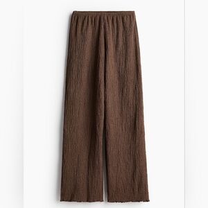 Brown Wide Leg Textured Pants. Large
